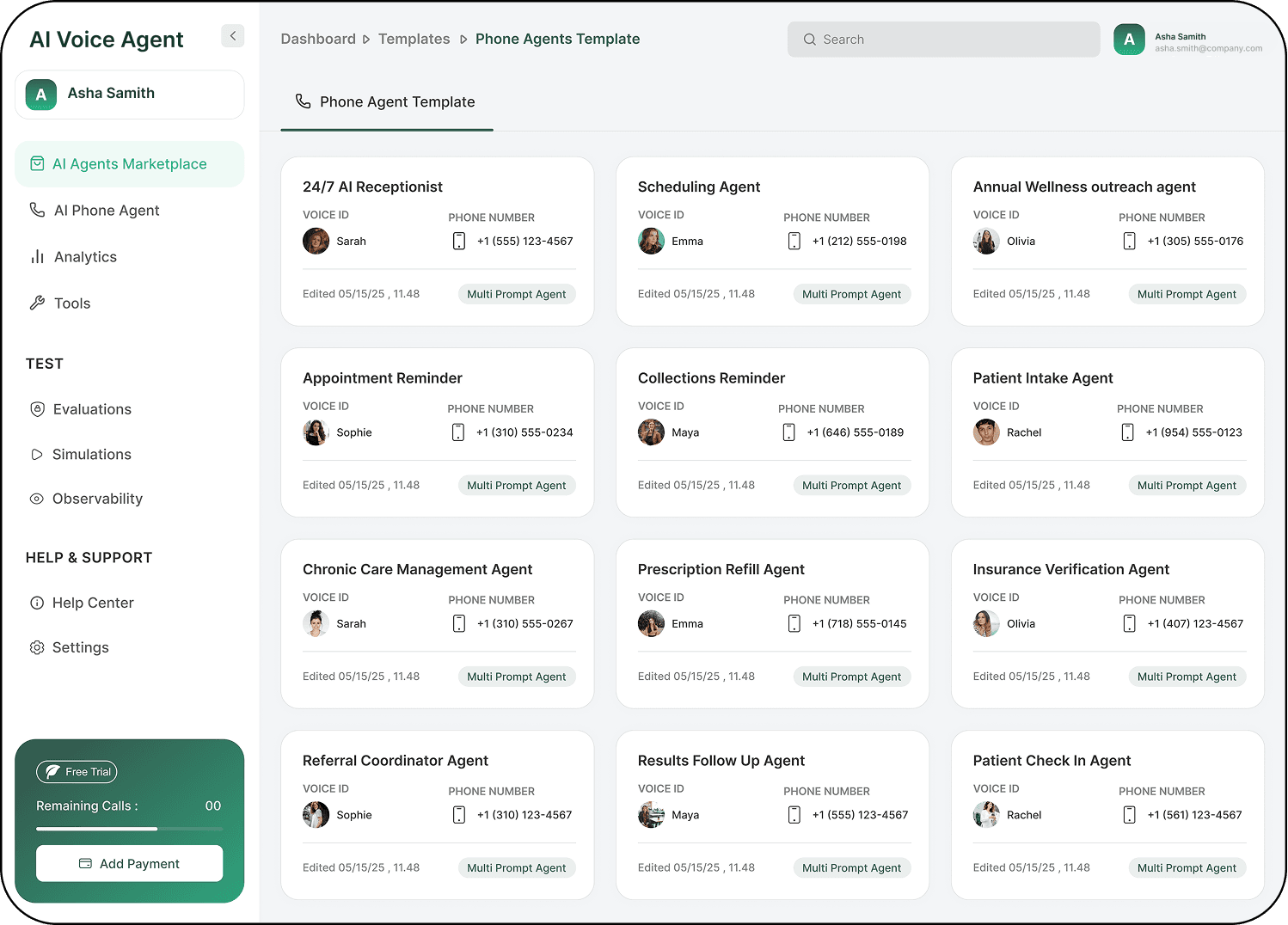 AI Voice Agent Platform Dashboard