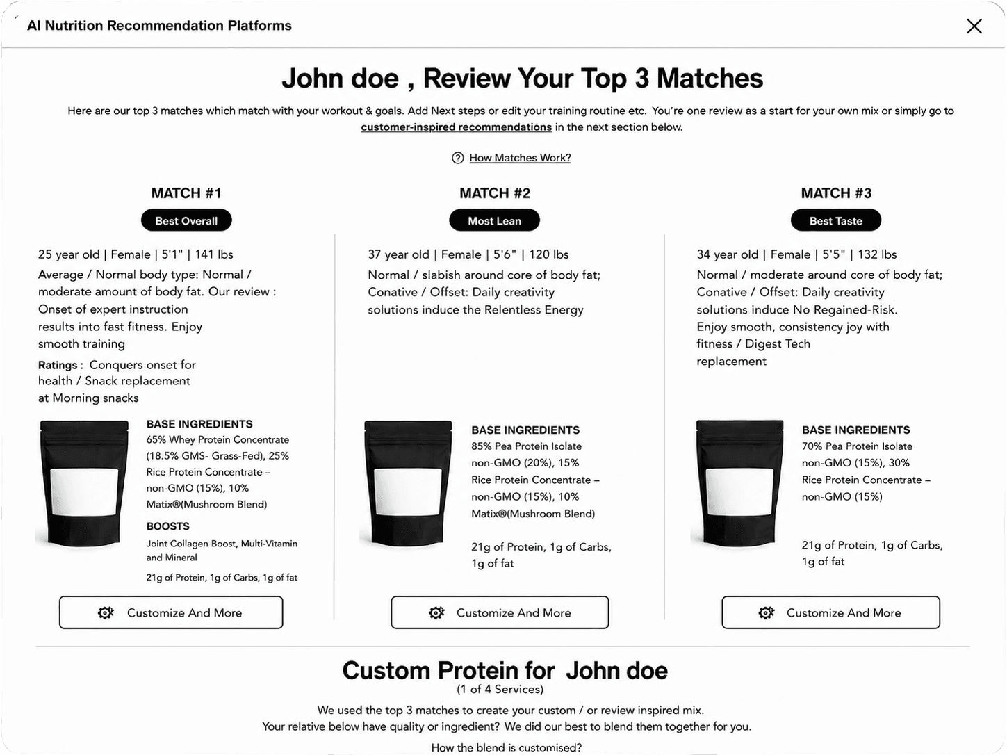 Nutrition Recommendation Platform Interface